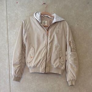 Beige Hooded Bomber Jacket